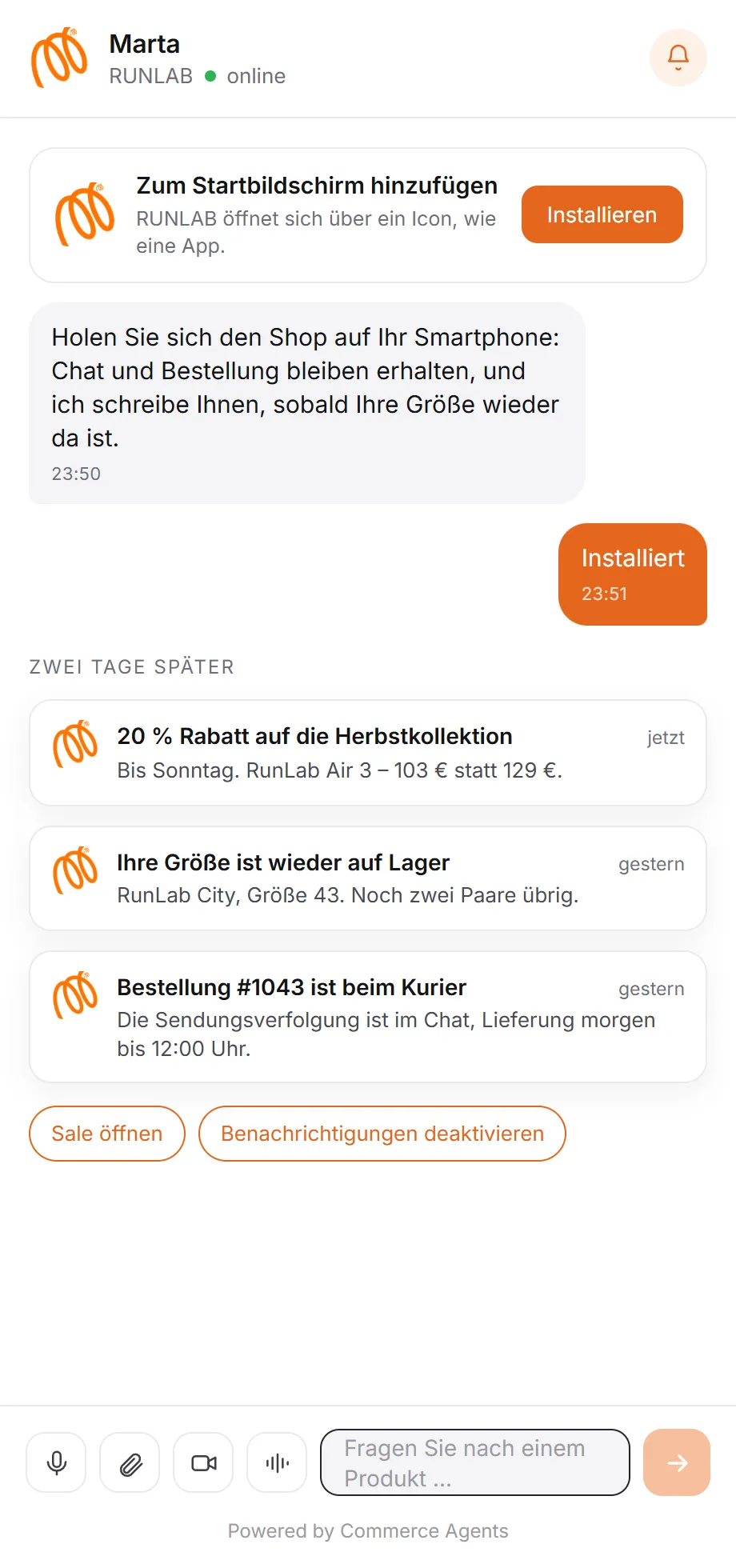 Schaufenster auf dem Smartphone des Kunden und Push-Benachrichtigung zur Aktion