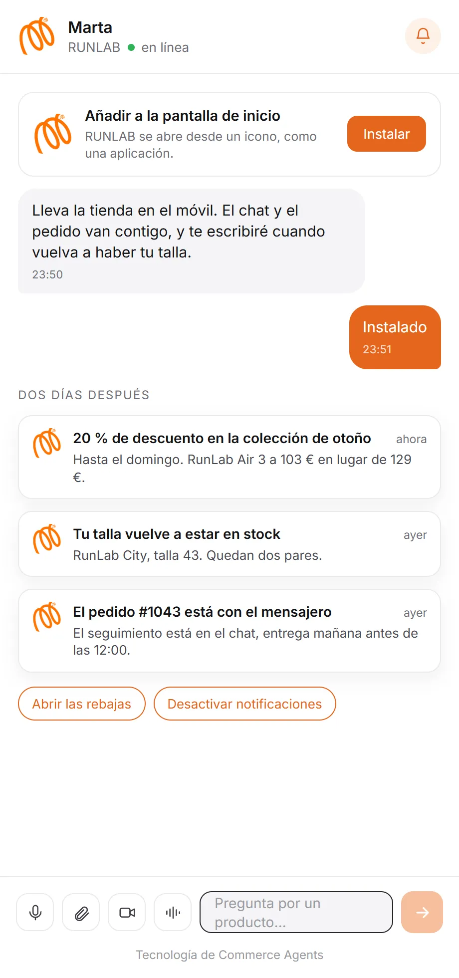 Escaparate en el teléfono del cliente y notificación push sobre una promoción